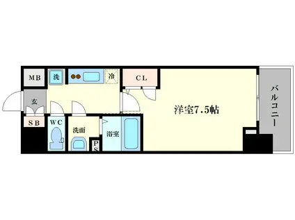 ファステート難波ウエストディオン(1K/12階)の間取り写真