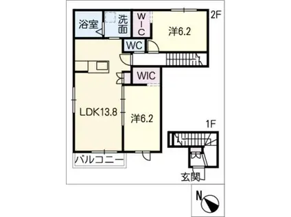 リニモ はなみずき通駅 徒歩10分 2階建 築8年(2LDK/2階)の間取り写真