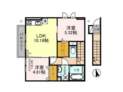 LE SOLEIL(2LDK/2階)の間取り写真