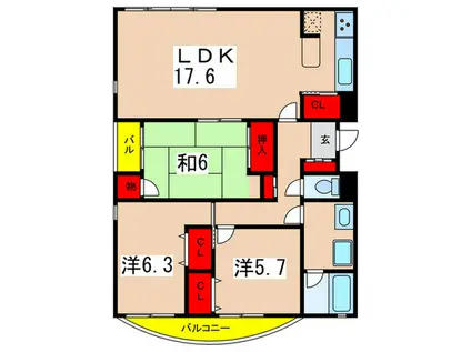 サニークレスト百合ヶ丘(3LDK/4階)の間取り写真