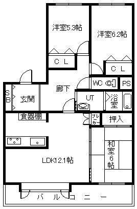 ロジェ五条西町(3LDK/2階)の間取り写真