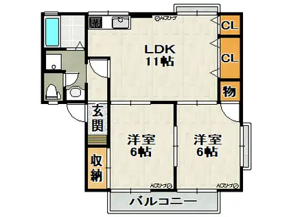 セジュール中山II(2LDK/1階)の間取り写真
