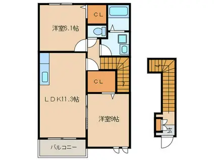 リヴィエール(2LDK/2階)の間取り写真