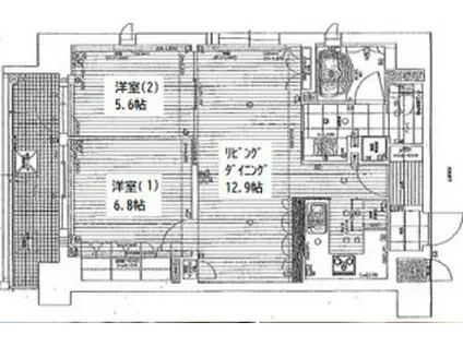 リーガル神戸三宮山手(2LDK/12階)の間取り写真