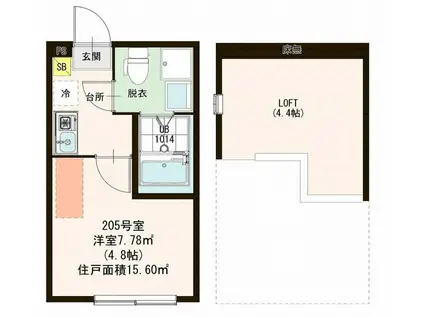 シャンペル三園(1K/2階)の間取り写真