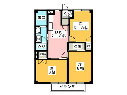 カームA(3DK/1階)の間取り写真