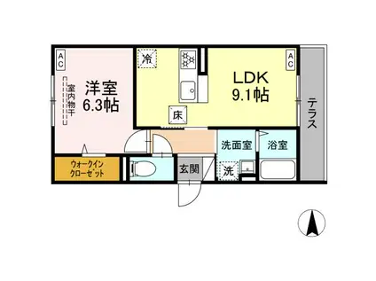 ディー パイナ 新吉田東(1LDK/1階)の間取り写真