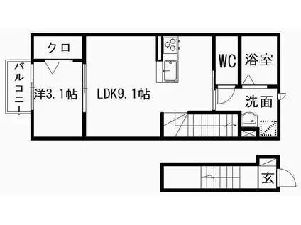 セジュールAYA(1LDK/2階)の間取り写真