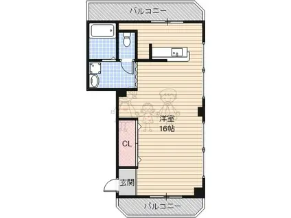 阿倍野マンション(ワンルーム/2階)の間取り写真