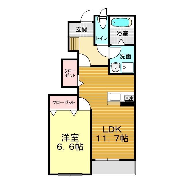 ウィング(1LDK/1階)の間取り写真
