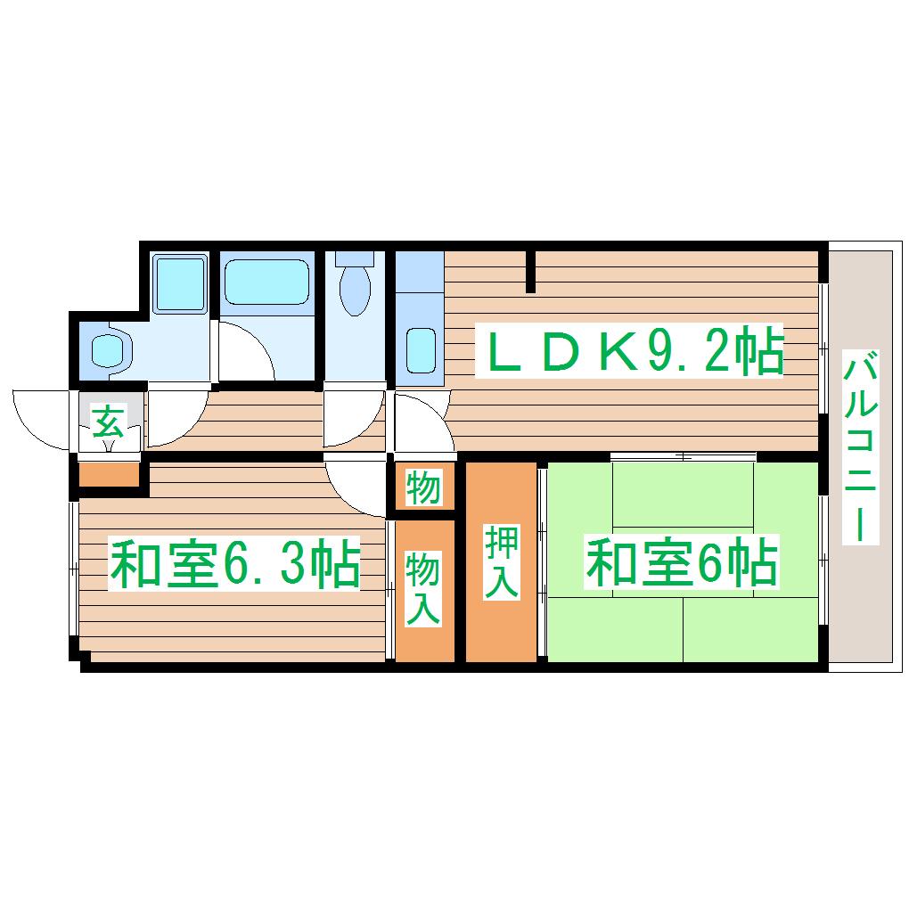 ステイブルシャトー(2DK/2階)の間取り写真