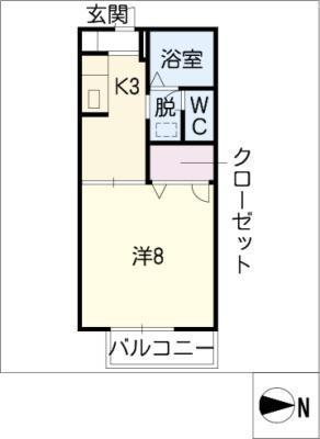 パールシティC(1K/2階)の間取り写真