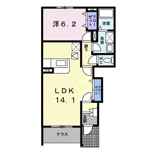 フローリア漣2号館(1LDK/1階)の間取り写真