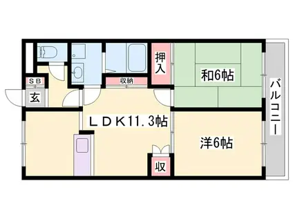 ハッピースリーヒルズ(2LDK/2階)の間取り写真