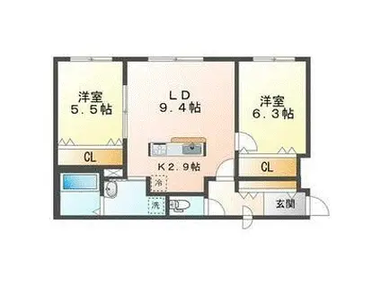 クレシア(2LDK/1階)の間取り写真