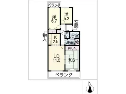 パークサイド庄南 北館(3LDK/2階)の間取り写真