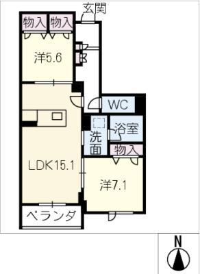 シャトーグラン(2LDK/2階)の間取り写真