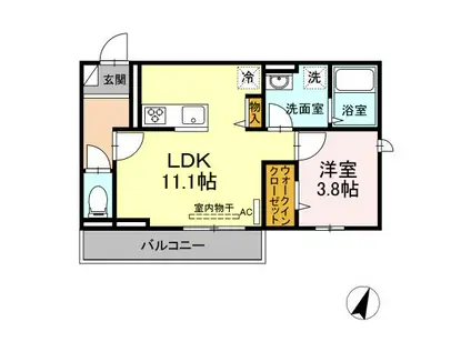 ヴォルケン ガルテン B棟(1LDK/3階)の間取り写真