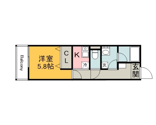 リフレスロイヤルシティV(1K/2階)の間取り写真