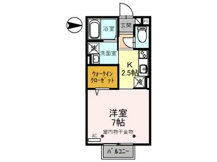 グラン瓜生(1K/2階)の間取り写真