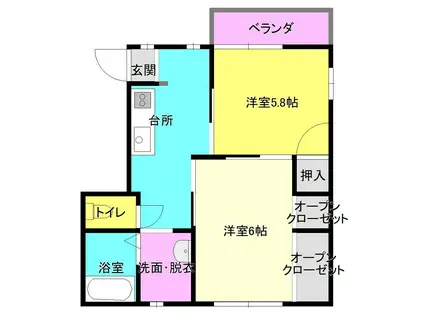 メゾン希望が丘(2K/2階)の間取り写真