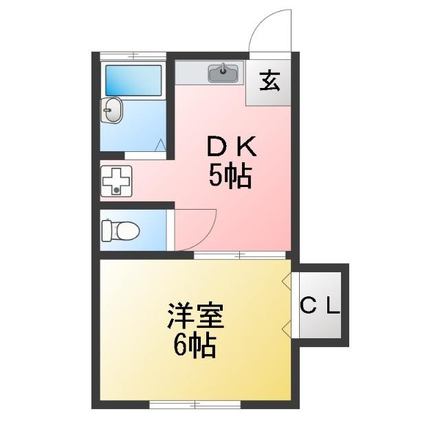 吉南三サンルーム(1DK/1階)の間取り写真