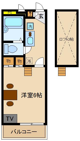 サンフラワーハイツ(1K/2階)の間取り写真