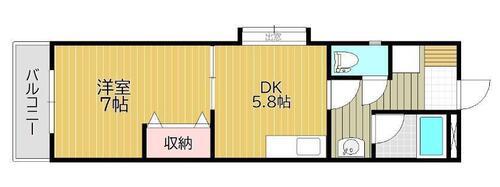 ESPACE東古松(1DK/3階)の間取り写真