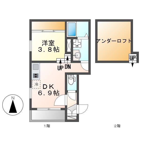 ジェイアールエイチ(1DK/1階)の間取り写真