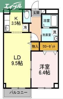 エスポワール大安寺(1LDK/3階)の間取り写真