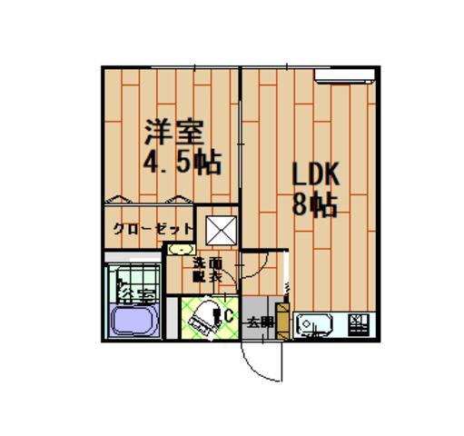 宮坂ハイツ(1LDK/1階)の間取り写真