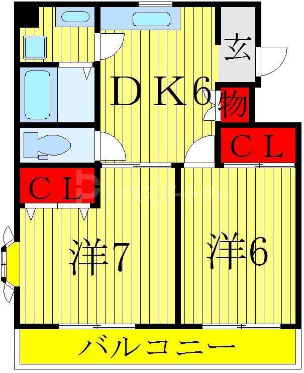 マーヴェラスマンション(2DK/1階)の間取り写真