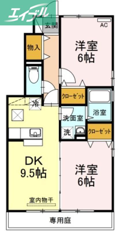 メゾンドールΒ F棟(2DK/1階)の間取り写真