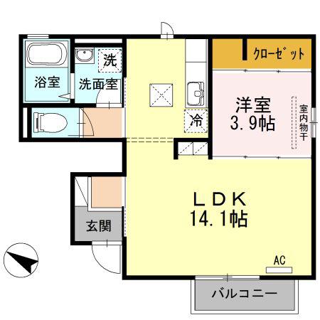 ウィット室積IV(1LDK/1階)の間取り写真