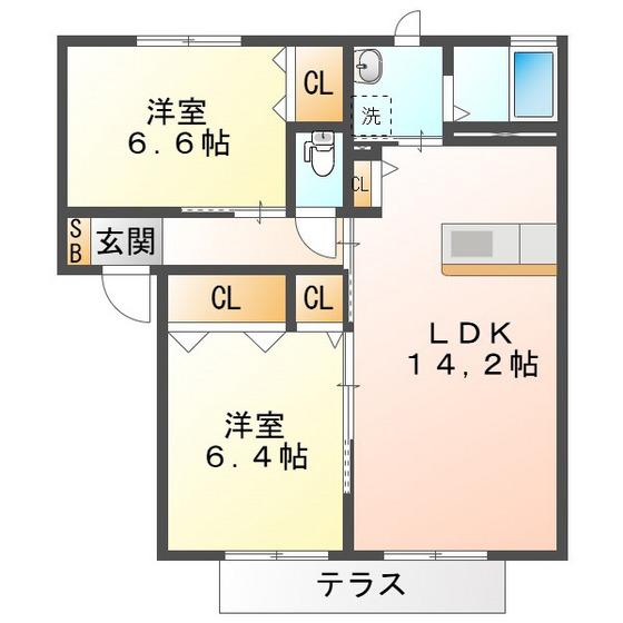 ミズキ A(2LDK/1階)の間取り写真