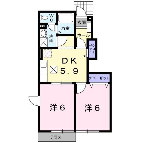 ラフィネ I番館(2DK/1階)の間取り写真