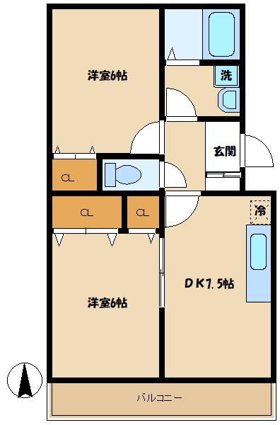 オレンジハイツ(2DK/1階)の間取り写真