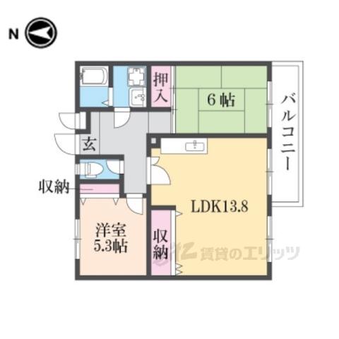 ソレイユ三宅Ⅱ(2LDK/3階)の間取り写真