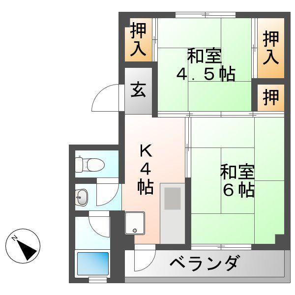 コーポイーストヒル(2K/4階)の間取り写真