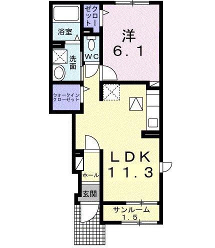 リデアル東中津A(1LDK/1階)の間取り写真