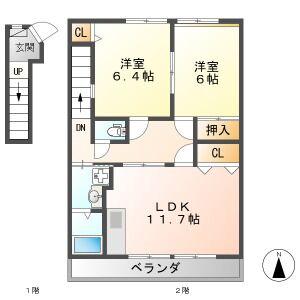 ハイステージ昇龍(2LDK/2階)の間取り写真