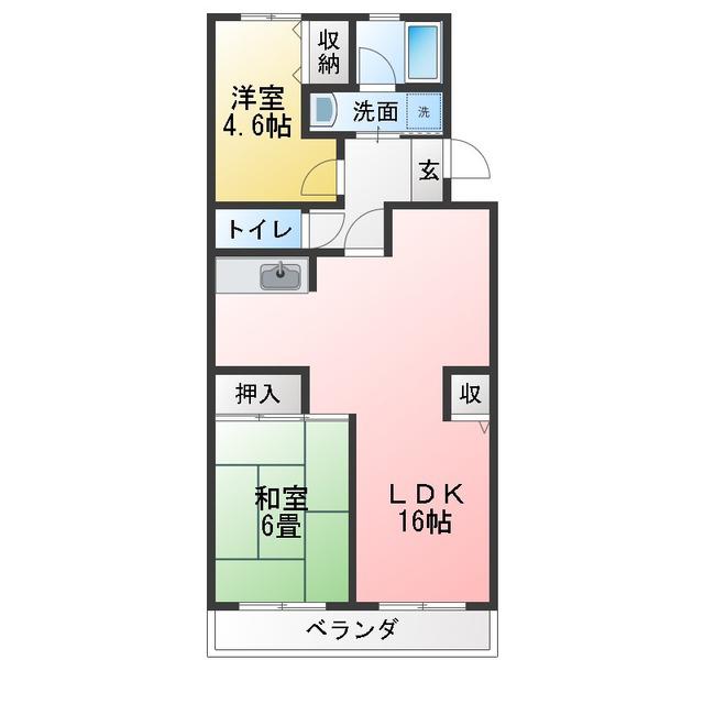 コンフォート・ウンノ(2LDK/2階)の間取り写真
