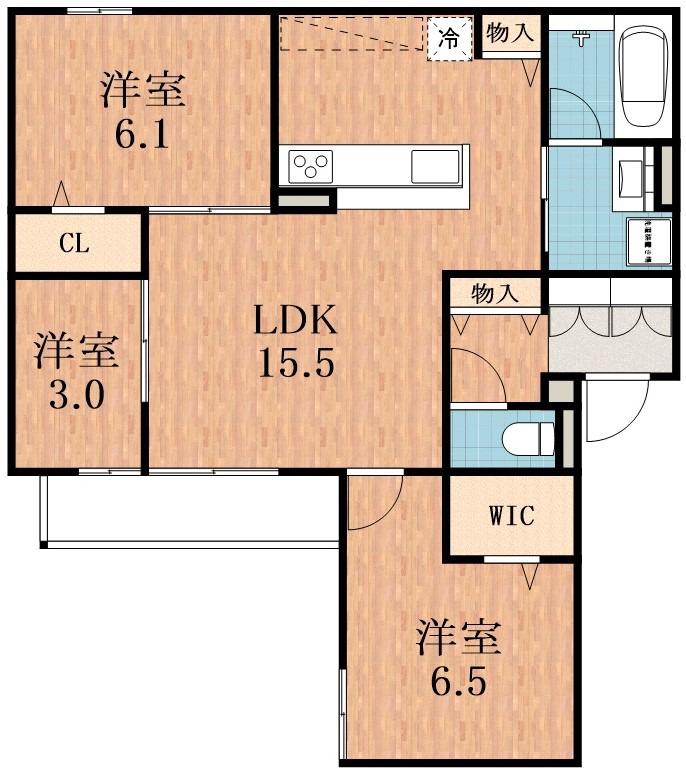 CLASHIST清水丘 ウエスト(3LDK/2階)の間取り写真