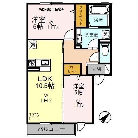 ヴィラ アリエッタ(2LDK/2階)の間取り写真