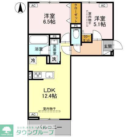 LA MAISON天川原町一丁目 B棟(2LDK/2階)の間取り写真