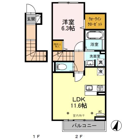 グランテラス3(1LDK/2階)の間取り写真