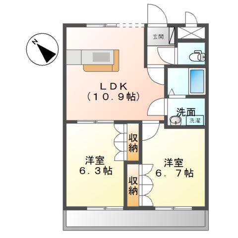 ショコラクルール(2LDK/3階)の間取り写真