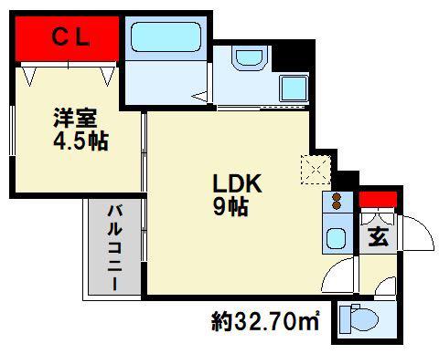 CRECIA北方(1LDK/1階)の間取り写真