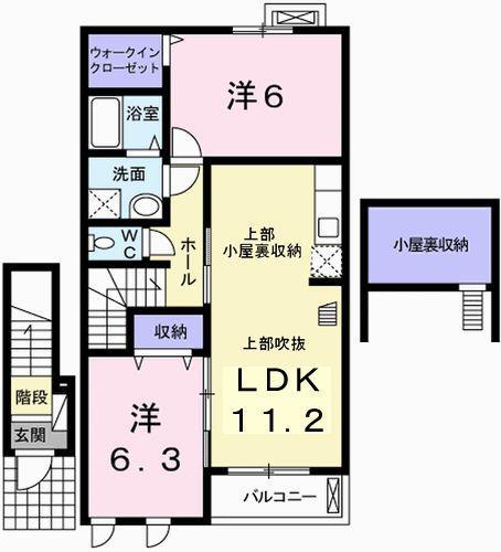 プルメリア II(2LDK/2階)の間取り写真
