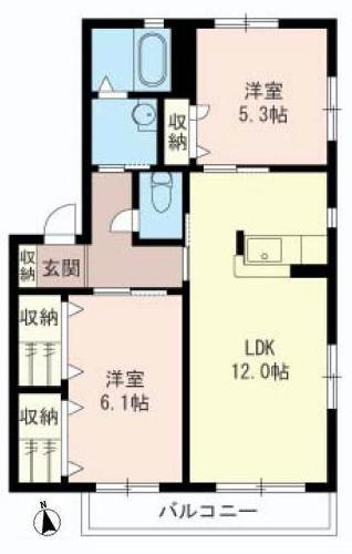 シャンリジエールB SHAMAISON(2LDK/2階)の間取り写真